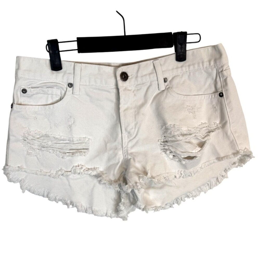 Pistola Size 28 Cotton White Distressed Denim Shorts Frayed Hemline